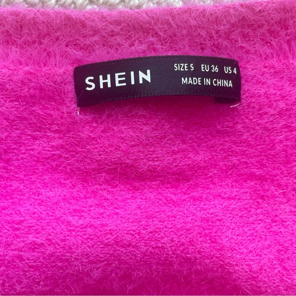 Shein Fuzzy Pink Cropped Cardigan with Diamond Bow Size S - Picture 9 of 10